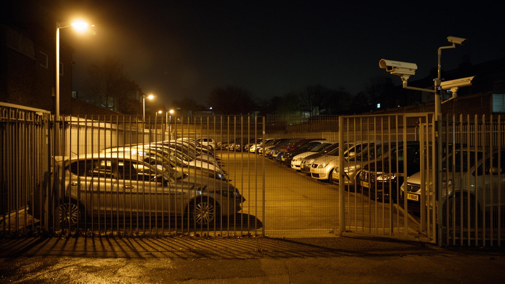 Secure CCTV-monitored ELV vehicle compound at night